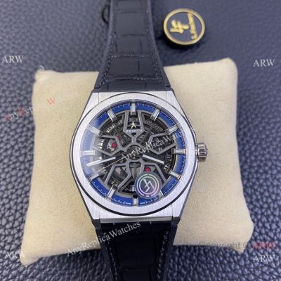 LF Factory Zenith Defy Classic Titanium Skeleton dial Watch Black Gummy Strap